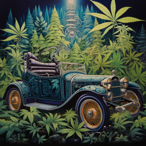picture of a car with cannabis plants arround